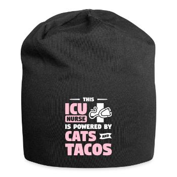 Diese Krankenschwester auf der Intensivstation wird von Katzen und Tacos CCRN angetrieben - Jersey-Beanie - Schwarz - Vorne