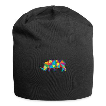 Low Poly Rhinozeros Geometrie Rhinozeros - Jersey-Beanie - Schwarz - Vorne