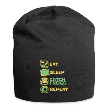 Eat Sleep Catch Frogs Repeat Kröte Kaulquappe - Jersey-Beanie - Schwarz - Vorne