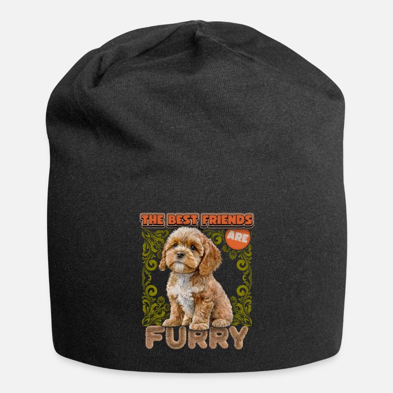 Cavapoo Welpe, vintage Aquarell, Hund, Spruch - Jersey-Beanie - Schwarz