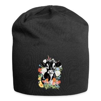 Kuh Blumen - Jersey-Beanie - Schwarz - Vorne