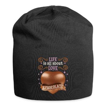 Amour-Amour, Cœur de chocolat, Dicton de chocolat - Bonnet en jersey - noir - Devant