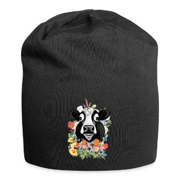 Kuh Blumen - Jersey-Beanie - Schwarz - Vorne