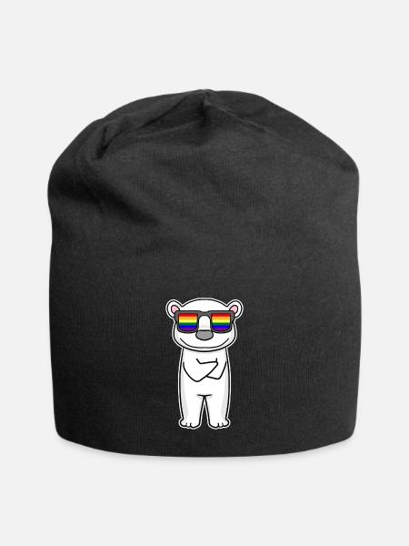 Regenbogen - Eisbär mit Brille - Jersey-Beanie - Schwarz