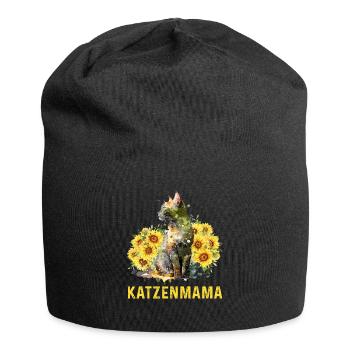 Katzenmama Blumen Katzenliebhaber Katzenfans - Jersey-Beanie - Schwarz - Vorne