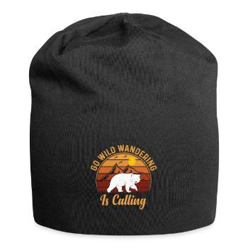 Go Wild Wandering Is Calling Bär Natur Berg - Jersey-Beanie - Schwarz - Vorne