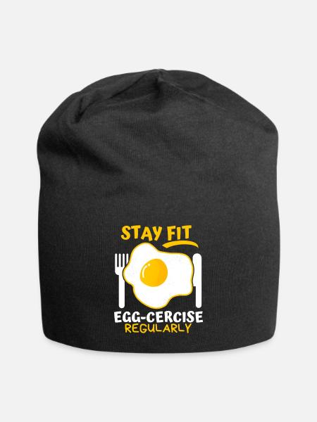 Ei, Spiegelei, lustiger Spruch, Pun Egg-cercise - Jersey-Beanie - Schwarz