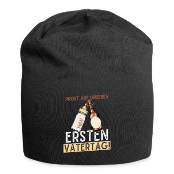 Unser erster Vatertag mit Bier und Milchflasche - Jersey-Beanie - Schwarz - Vorne