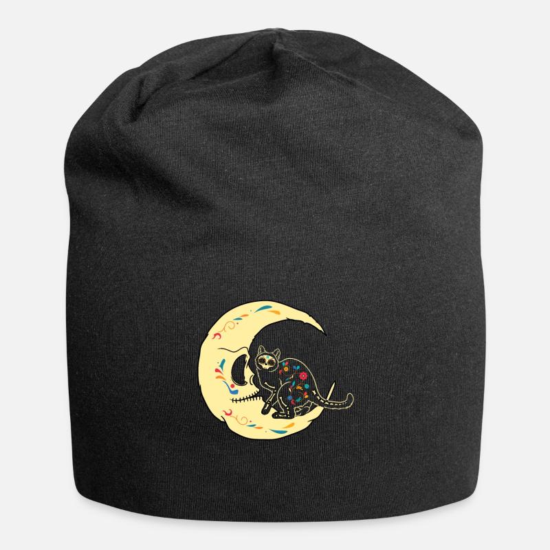Dia de Los Muertos Cat Moon Sugar Skull Gothic - Jersey Beanie - black