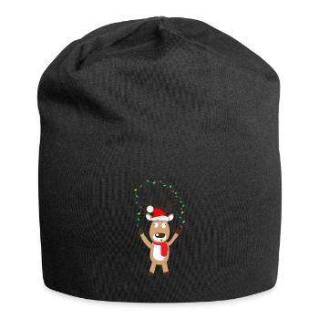 Verrücktes Rentier mit Weihnachtslichter - Jersey-Beanie - Schwarz - Vorne