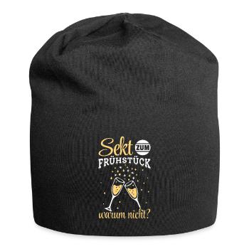 Sekt zum Frühstück? Warum nicht! Mädelsabend - Jersey-Beanie - Schwarz - Vorne