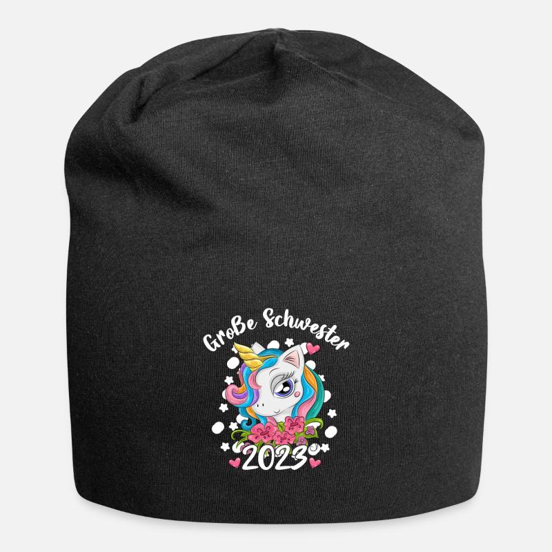 Große Schwester 2023 Einhorn Babyparty - Jersey-Beanie - Schwarz