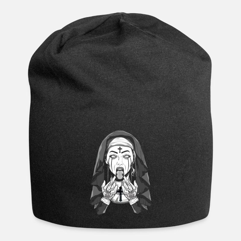 Occult Satanic Nun Devil Creepy Gothic Halloween - Jersey Beanie - black