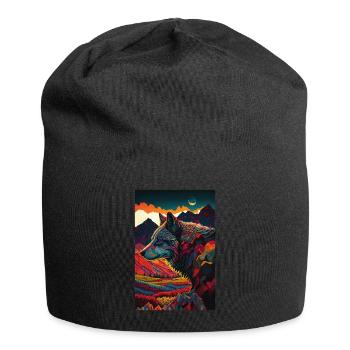 Colorful Painting Wolf in the Sunset – Design - Jersey-Beanie - Schwarz - Vorne