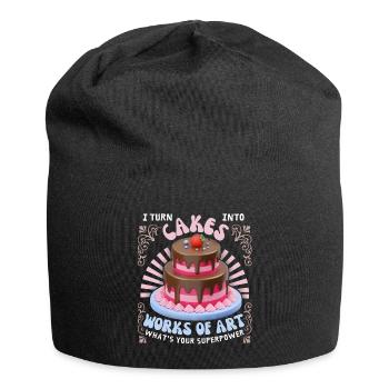 Kuchen backen, Torte, Bäcker, lustiger Spruch - Jersey-Beanie - Schwarz - Vorne