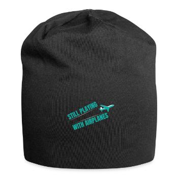 Still Playing With Airplane Flugzeug - Jersey Beanie - black - Front