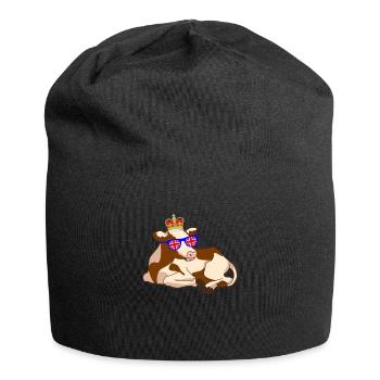 Cow Beef Queen Elizabeth II British Crown - Jersey Beanie - black - Front