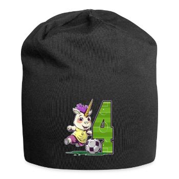Fußball Einhorn - 4 Jahre Mädchen - 4. Geburtstag - Jersey-Beanie - Schwarz - Vorne