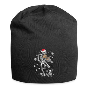 Skelett spielt Violine Katze Weihnachtsmütze - Jersey-Beanie - Schwarz - Vorne