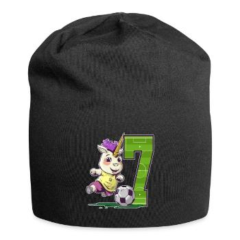 Fußball Einhorn - 7 Jahre Mädchen - 7. Geburtstag - Jersey-Beanie - Schwarz - Vorne