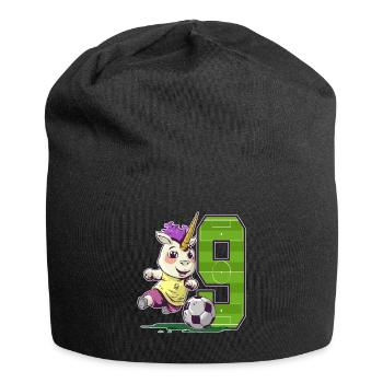 Fußball Einhorn - 9 Jahre Mädchen - 9. Geburtstag - Jersey-Beanie - Schwarz - Vorne