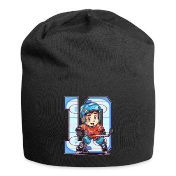 Ice Hockey Geburtstag - 10 Jahre Alter Junge - - Jersey-Beanie - Schwarz - Vorne