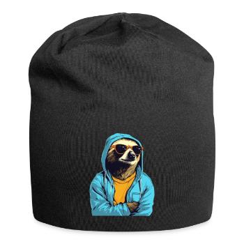 Paresseux cool avec lunettes de soleil, t-shirt jaune - Bonnet en jersey - noir - Devant