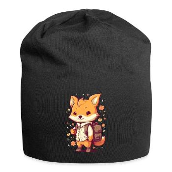 Süßer Cartoon Fuchs mit Rucksack für Kitakinder - Jersey-Beanie - Schwarz - Vorne