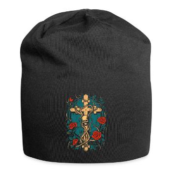 Cross and skull with roses - Gothic aesthetics - Jersey Beanie - black - Front