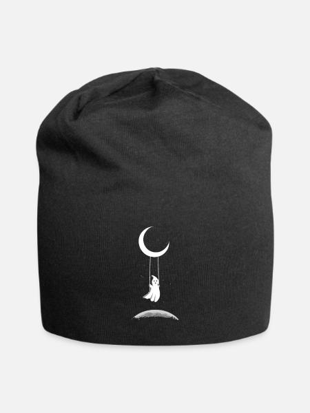 Gespenst auf Mond Schaukel Halloween Kostüm - Jersey-Beanie - Schwarz