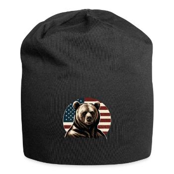 Portrait rond d’un ours devant un drapeau américain - Bonnet en jersey - noir - Devant