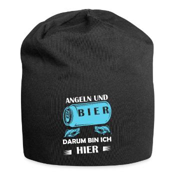 Angeln und Bier darum bin ich hier Angler Sprüche - Jersey-Beanie - Schwarz - Vorne
