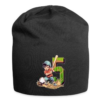 Baseball Birthday - 5 years old boy - 5. - Jersey Beanie - black - Front