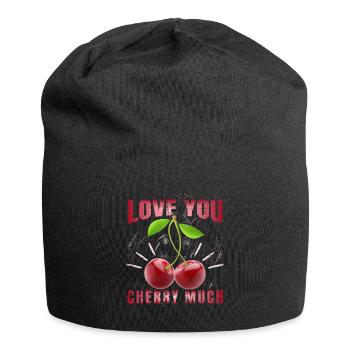 Heart Cherries Cherry Pun Love-you Valentine's Day - Jersey Beanie - black - Front