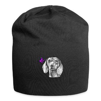 Dackel mit Schmetterling - Jersey-Beanie - Schwarz - Vorne