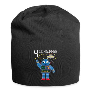 Roboter gratuliert 4 Lichtjahre alt vier Jahre - Jersey-Beanie - Schwarz - Vorne