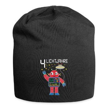 Roboter gratuliert 4 Lichtjahre alt vier Jahre - Jersey-Beanie - Schwarz - Vorne