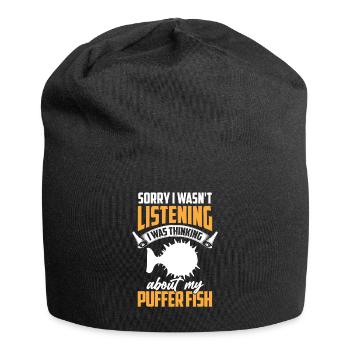 An Kugelfisch gedacht Riesenkugelfisch - Jersey-Beanie - Schwarz - Vorne