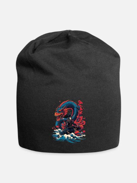 Asiatisch Drache Anime Japanisch Meer Samurai - Jersey-Beanie - Schwarz