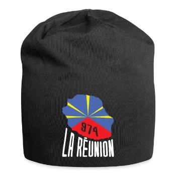 idee cadeau drapeau carte ile de la reunion 974 - Bonnet en jersey - noir - Devant