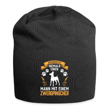 Mann mit Zwergpinscher Pinscher - Jersey-Beanie - Schwarz - Vorne