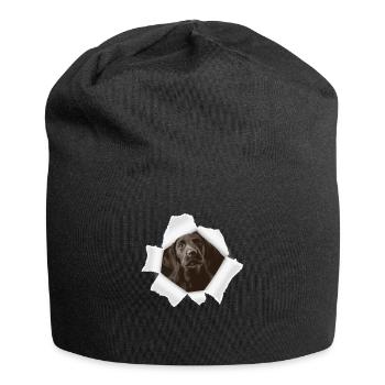 Dog peeking through hole - Jersey Beanie - black - Front