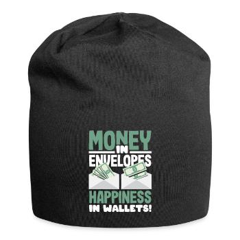 Money in Envelopes, Happiness in Wallets - Jersey-Beanie - Schwarz - Vorne