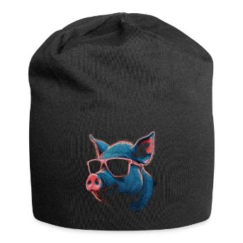 Kühle Schweinerbrille - Jersey-Beanie - Schwarz - Vorne