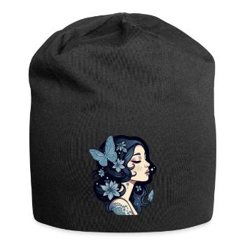 Femme gothique et papillons bleus dans le noir - Bonnet en jersey - noir - Devant