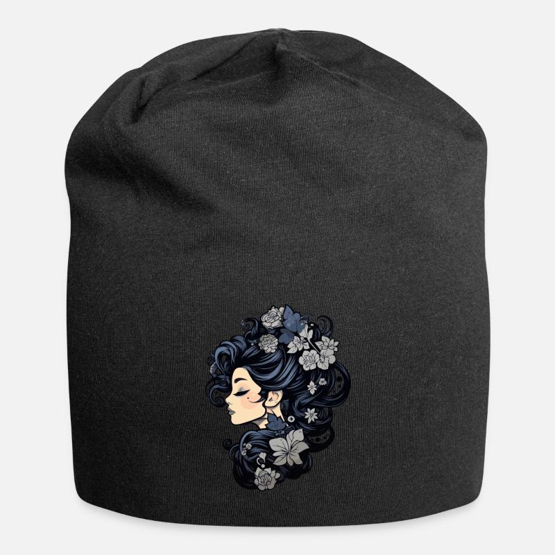 Femme gothique avec des fleurs magiques de beauté sombre - Bonnet en jersey - noir
