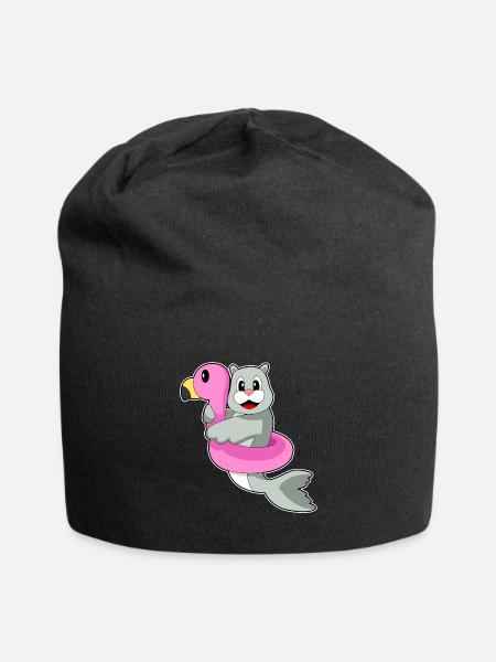 Seehund Schwimmen Schwimmring Sommer - Jersey-Beanie - Schwarz