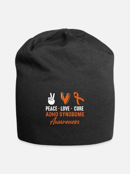 Peace Love Cure Syndrome du TDAH Conscience Orange - Bonnet en jersey - noir