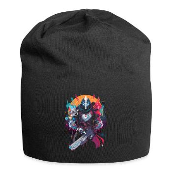 Epic Gamer Guardian with Flames Moon Background - Jersey Beanie - black - Front
