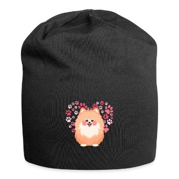 Pomeranian Heart Miniature Spitz Dog Puppy - Jersey Beanie - black - Front